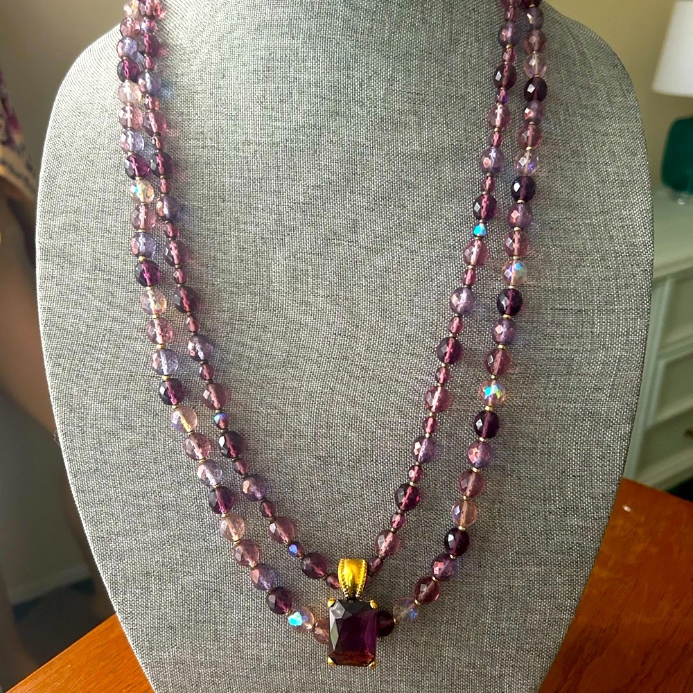 Purple & Lavender Glass Bead Necklaces with Enhancer & Bracelets by Joan Rivers